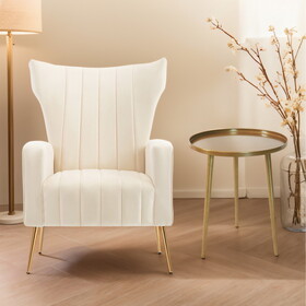 Velvet Accent Chair with table, Wingback Arm Chair with Gold Legs, Upholstered Single Sofa for Living Room Bedroom, White W561P188676