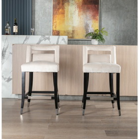 Suede Velvet Barstool with Nailheads Dining Room Chair 2 pcs Set - 26 inch Seater Height