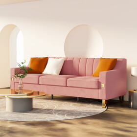 FX-P85-3S-PK (3 SEATS SOFA) Luxury pink Velvet Sofa with Gold Accents - Modern 3-Seat Couch with Plush Cushions, Perfect for Living Room and Office Decor P-W576134018