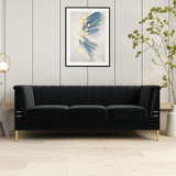 FX-P82-BK(SOFA)-Modern Sofa Couches for Living Room, 82.67inches Velvet Velvet Tight Back Chesterfield design Couch Upholstered Sofa with Metal Legs Decor Furniture for Bedroom W576S00066
