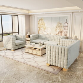 FX-D1 SOFA SET Include Chair Loveseat and Sofa Light Beige ColorLinen & Oak Natural Wood color sofa legs W576S00114