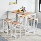5-piece modern kitchen table with four bar stools Bar table set 5PC,metal frame and MDF, white oak,47.5