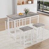 5-piece modern kitchen table with four bar stools Bar table set 5PC,metal frame and MDF, white oak,47.5