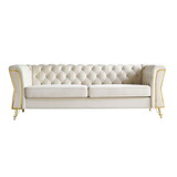 Modern Tufted Velvet Sofa 87.4 inch for Living Room Beige Color W579107798