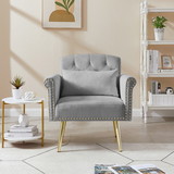 Grey Velvet Armchair with Metal Legs