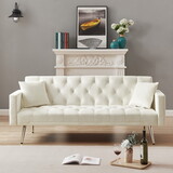 Cream White Convertible Folding Futon Sofa Bed, Sleeper Sofa Couch for Compact Living Space.