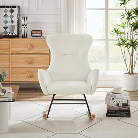 Cream white velvet rocking chair