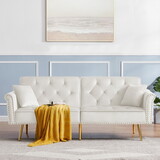 BEIGE Velvet Tufted Sofa Couch with 2 Pillows and Nailhead Trim W588P153424