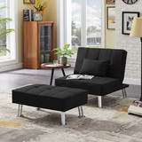 Fabric Single Sofa Bed with Ottoman, Convertible Folding Futon Chair, Lounge Chair Set with Metal Legs. W588S00012