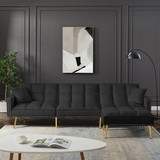 Black Velvet Upholstered Reversible Sectional Sofa Bed W588S00056