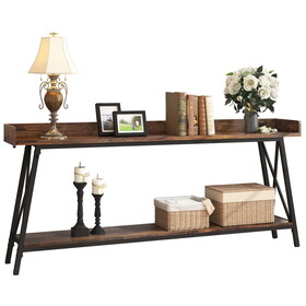 70.87 inch Extra Long Console Table Behind Couch, Rustic Industrial Sofa Table for Living Room, Narrow Entryway Hallway Long Bar Table, Brown+Black