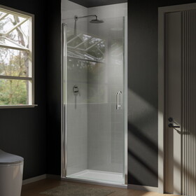 34 in. to 35-3/8 in. x 72 in Semi-Frameless Pivot Shower Door in Chrome with Clear Glass W637101092