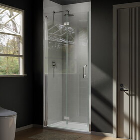 34 to 35-3/8 in. W x 72 in. H Bi-Fold Semi-Frameless Shower Doors in Chrome with Clear Glass W637102881