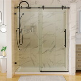 60 in. W x 74 in. H Sliding Frameless Shower Door in Matte Black with 5/16 in. (8 mm) Clear Glass W63766794