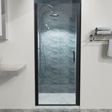32 in. to 33-3/8 in. x 72 in Semi-Frameless Pivot Shower Door in Matte Black with Clear Glass W63777029
