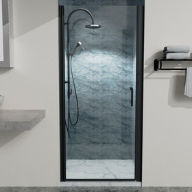 34 in. to 35-3/8 in. x 72 in Semi-Frameless Pivot Shower Door in Matte Black with Clear Glass W63777032