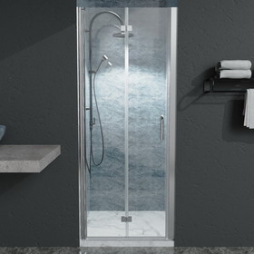 30 to 31-3/8 in. W x 72 in. H Bi-Fold Semi-Frameless Shower Doors in Chrome with Clear Glass W63777043