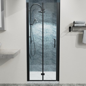 30 to 31-3/8 in. W x 72 in. H Bi-Fold Semi-Frameless Shower Doors in Matte Black with Clear Glass W63777044