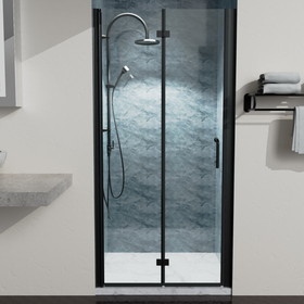 36 to 37-3/8 in. W x 72 in. H Bi-Fold Semi-Frameless Shower Doors in Matte Black with Clear Glass W63777047
