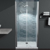 36 to 37-3/8 in. W x 72 in. H Bi-Fold Semi-Frameless Shower Doors in Chrome with Clear Glass W63777048