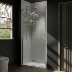 36-35.5 in.W x 72 in.H Bifold Frameless Glass Shower Door, 1/4 in. Fold Clear Glass Shower Panel Pivot Swing Shower Doors W637P149192