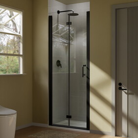 Bifold Frameless Glass Shower Door 32 in.W x 72 in.H Pivot Swing Shower Doors with 1/4 in. Clear Tempered Shower Glass Panel in Matte Black Semi-Frameless Shower Door