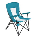 Steel folding Mesh Quad Camping Chair, with Cup Holder, & Carry Bag; Blue