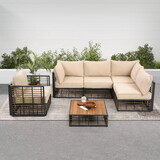 Grand patio 6-Piece Wicker Patio Furniture Set, All-Weather Outdoor Conversation Set Sectional Sofa with Water Resistant Beige Thick Cushions and Coffee Table W640S00036