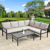 Grand patio 4-Piece Wicker Patio Furniture Set, All-Weather Outdoor Conversation Set Sectional Sofa with Water Resistant Beige Thick Cushions and Coffee Table W640S00038