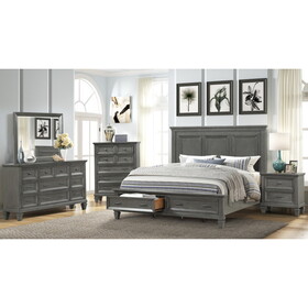 6 Piece Bedroom Sets, King Size Wood Bedroom Furniture Sets with King Size Bed, 2 Nightstands, Chest, Dresser and Mirror, Platform Bed Frame with 2 Drawers for Adults, Gray W643S00010