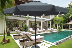 Outdoor Patio Umbrella 10ft (3M) with Flap, 8pcs Ribs, with Tilt, with Crank, without Base, Grey/Anthracite, Pole Size 38mm (1.49inch) W65627955