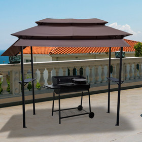 8X4ft Grill Gazebo, Metal Gazebo with Soft Top Canopy and Steel Frame with Hook and Bar Counters, Fabric Light Brown W65642412