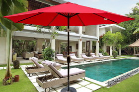 Outdoor Patio Umbrella 10FT(3m) WITHOUT FLAP,8pcs ribs,with tilt,with crank,without base, Red,pole size 38mm(1.49inch) W65679880