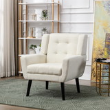 Soft Linen Material Ergonomics Accent Chair Living Room Chair Bedroom Chair Home Chair with Black Legs for Indoor Home W67634082