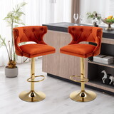 Bar Stools with Back and Footrest Counter Height Dining Chairs-Velvet Orange-2PCS/SET