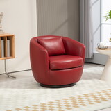 Upholstered Swivel Barrel Armchair with Storage Modern Living Room Side Chair for Bedroom/Office/Reading Spaces - PU Red W676P186042