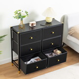 Drawer Dresser,Tall Dresser with 6 PU Leather Front Drawers, Storage Tower with Fabric Bins, Double Dresser, Chest of Drawers for Closet, Living Room, Hallway, Children's Room, color:Black