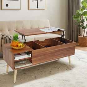 Coffee Table, 15 Minutes Quick assemble, Computer Table, Wood Grain Color, Solid Wood Legs Support, Big Storage Space, Liftable and Lowerable Table Top, Young People's Favorite W67936281