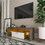 20 minutes quick assembly brown simple modern TV stand with the toughened glass shelf Floor cabinet Floor TV wall cabinet Brown + whiteTV bracket with LED Color Changing Lights for Living Room