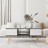 Coffee Table, Computer Table, White Color, Solid Wood Legs Support, Big Storage Space, for Dining Room, Kitchen, Small Spaces, Wooden Legs and White