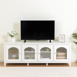 71-inchstylish TV cabinet Entertainment Center TV stand, TV ConsoleTable, Media Console, solidwood frame, Changhong glass door, Metal handle, antique white W67966833
