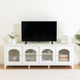 71-inchstylish TV cabinet Entertainment Center TV stand, TV ConsoleTable, Media Console, solidwood frame, Changhong glass door, Metal handle, antique white W67966833