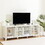 71-inchstylish TV cabinet Entertainment Center TV stand, TV ConsoleTable, Media Console, solidwood frame, Changhong glass door, Metal handle, antique white W679P144771