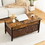 Metal coffee table, desk, with a lifting table, and hidden storage space.There were two removable wicker baskets that could be placed in any space, color: brown with fire wood grain W679P147860