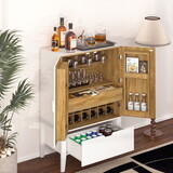 Bar Cabinet,Wine Bar Cabinet,Liquor Storage Credenza,Sideboard with Wine Racks & Stemware Holder,Wine glass holder,Metal handle,Can be placed in family bars,hallways,living rooms,Color:white+Brown