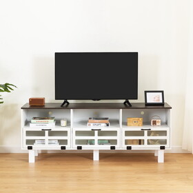 TV stand, TV cabinet, American country style TV lockers, The toughened glass door panel, Metal handles, birch legs, Turn down the drawer, color:white+Gray W679P163723