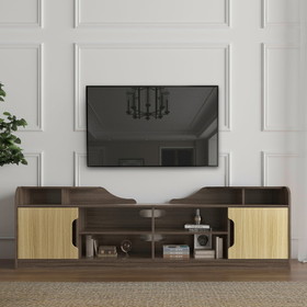 70.87inches Morden TV Stand, High Glossy Front TV Cabinet, The Cabinet Body and The Door Panel Are Embossed, Showing Elegancecan be as Sembled in Lounge Room, Living Room or Bedroom, Color:Beige+Brown