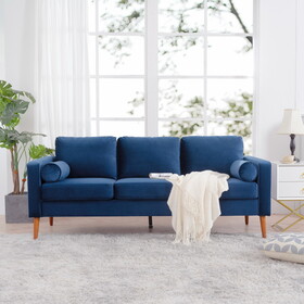 Small Sofa Couch 76.97 in . Blue 3 Seat Comfy Couches for Living Room, Mid Century Modern Couch with iron wood structure, Soft Cushion Sofa for Home/Office/Apartment P-W68058491