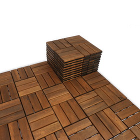 Beefurni 12" x 12" Square Acacia Wood Interlocking Flooring Tiles Checker Pattern Pack of 10 Tiles W68533346