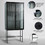 Retro Style Fluted Glass High Cabinet Storage Dual Doors Three Detachable Wide Shelves Enclosed Dust-free Storage for Living Room Bathroom Dining Room Kitchen Room Entryway,BLACK W68743734